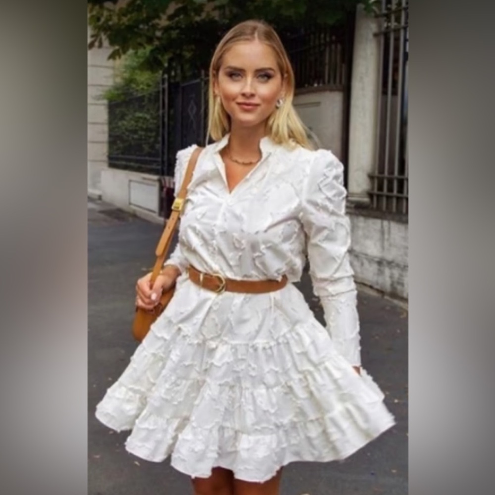 🦋 H&M White Long Sleeve Dress with Ruffles